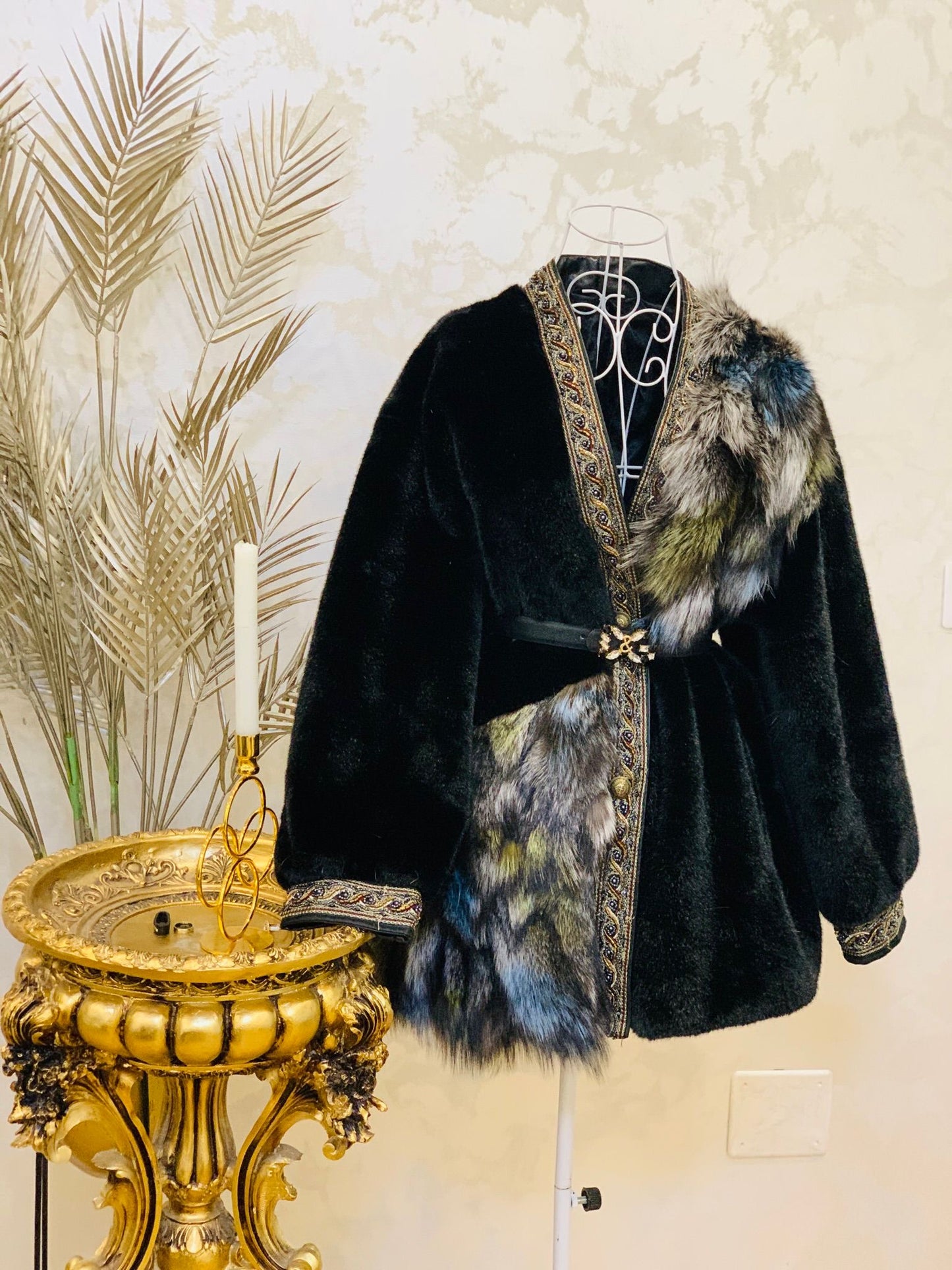 Fox fur coat with traditional motifs