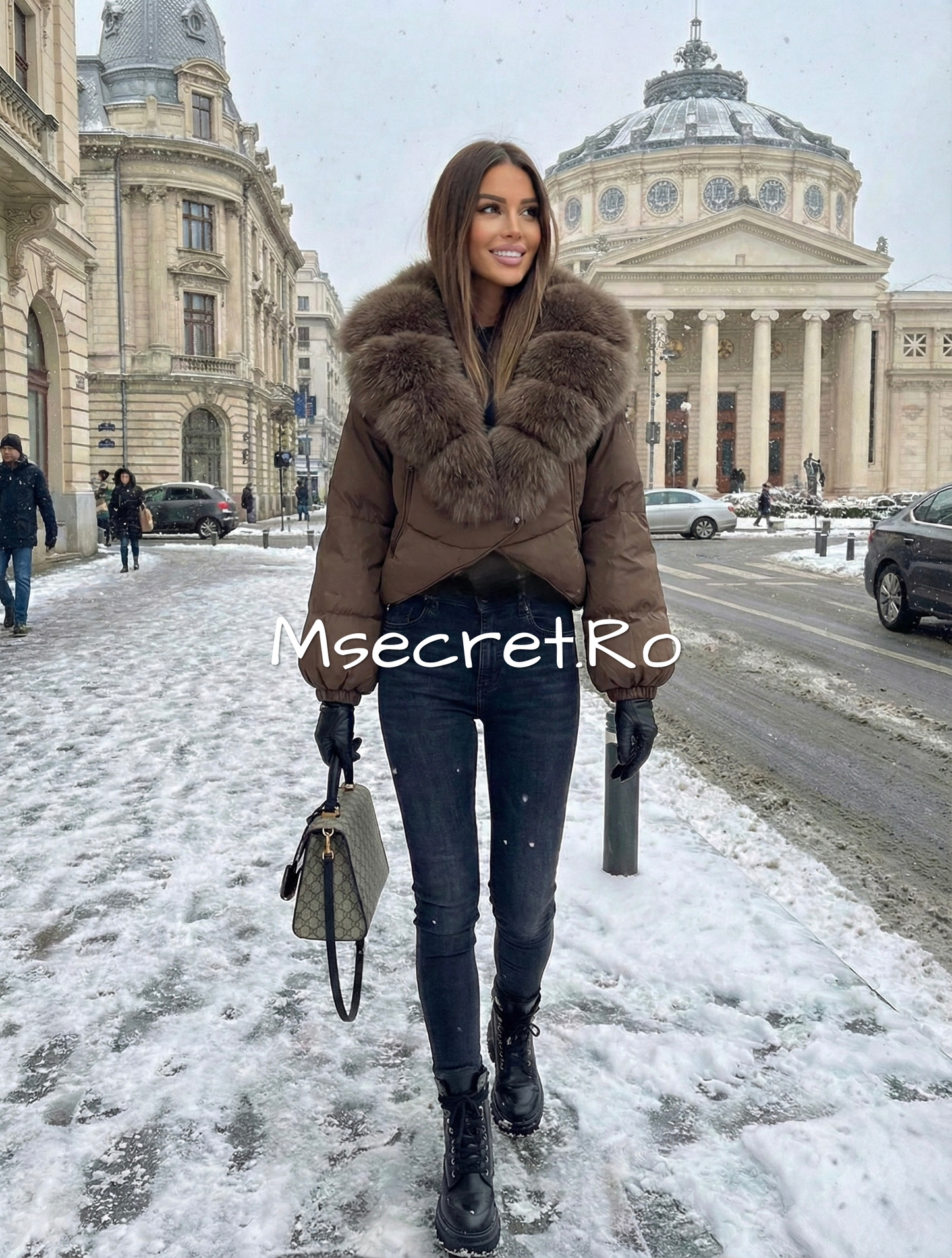 Waterproof windbreaker jacket with natural fur