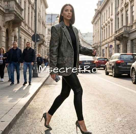 Sacou oversize din piele naturala