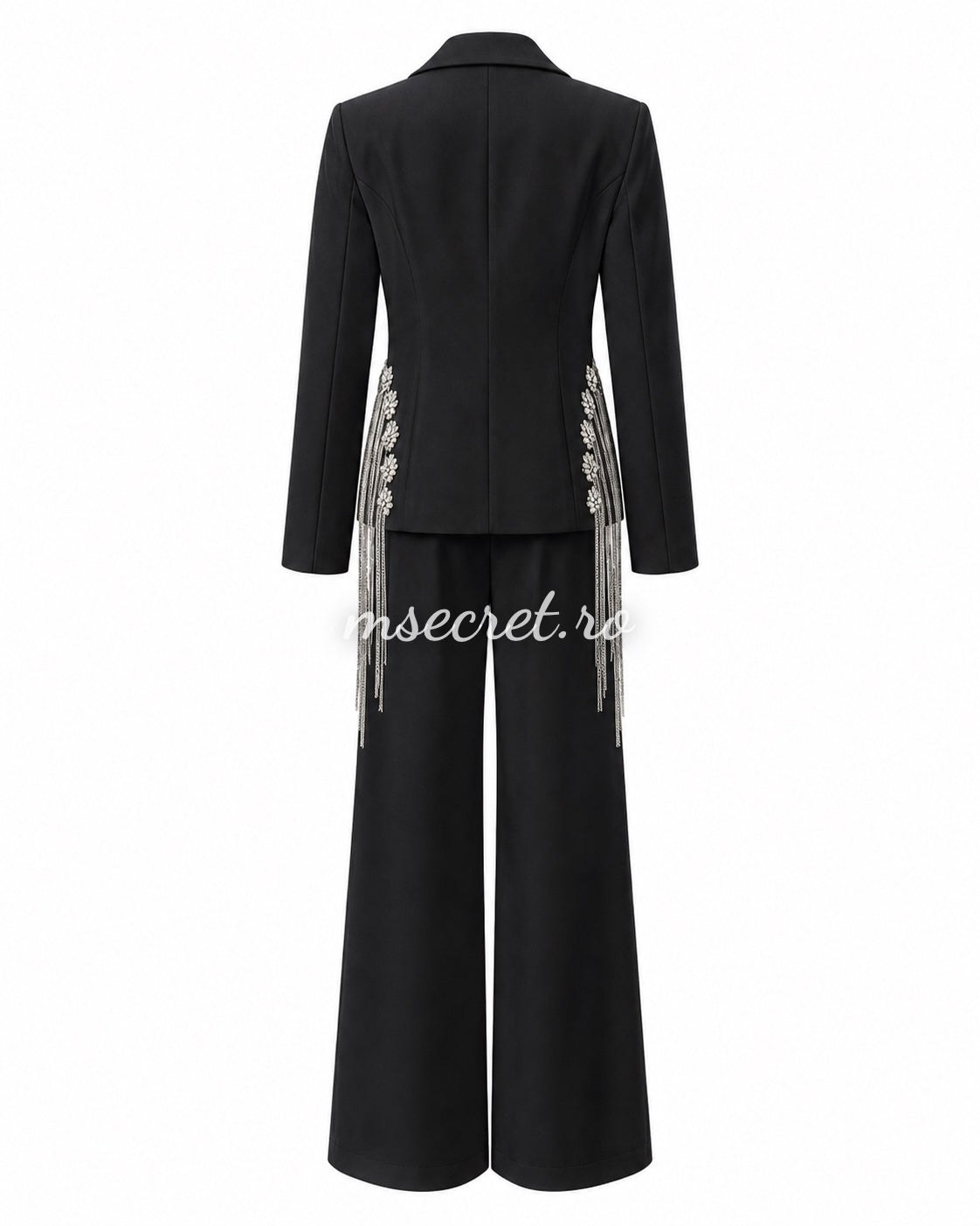 Elegant black suit with a jacket and flared trousers