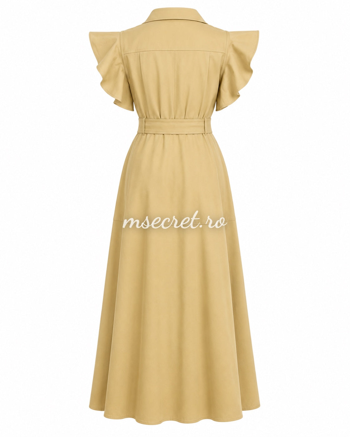 Rochie bej midi cu volane si cordon