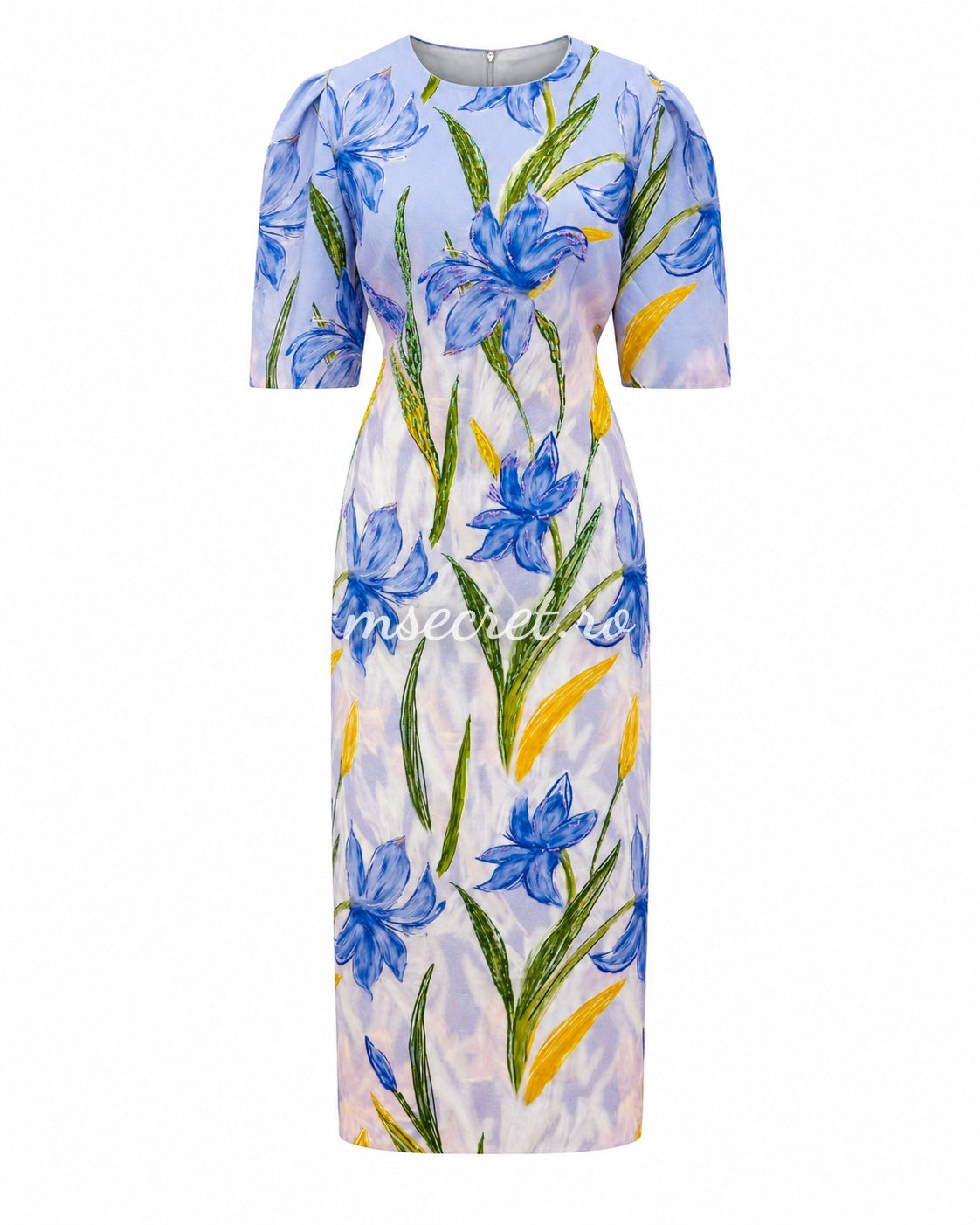 Rochie midi cu imprimeu floral albastru