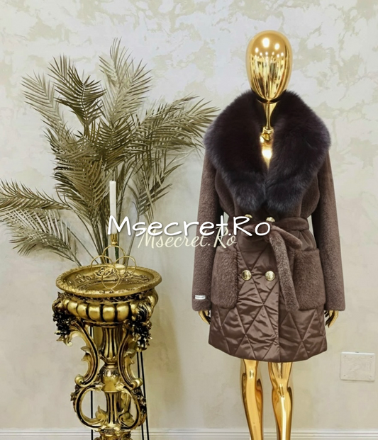 Jacket with fox fur, Alcantara, and waterproof fabric inserts