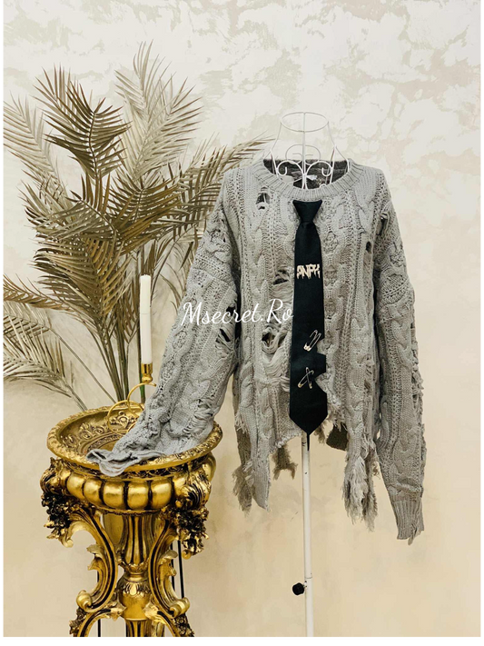 Pulover din lana Oversized cu Design Asimetric și Detalii Statement