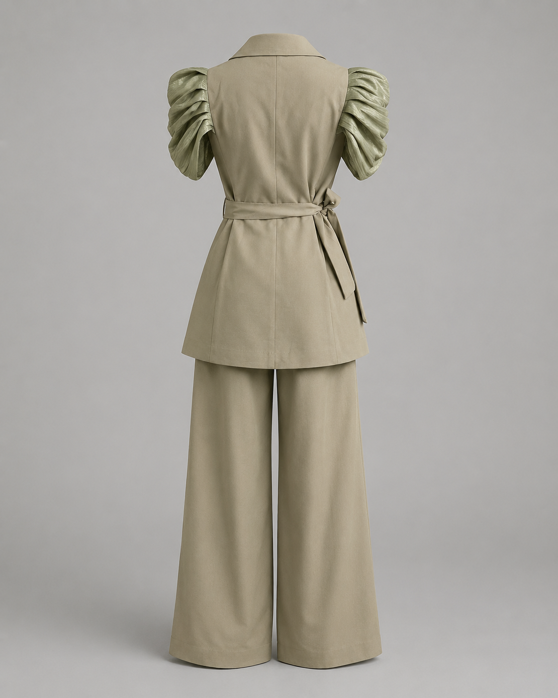 Olive green set with wrap vest and palazzo pants