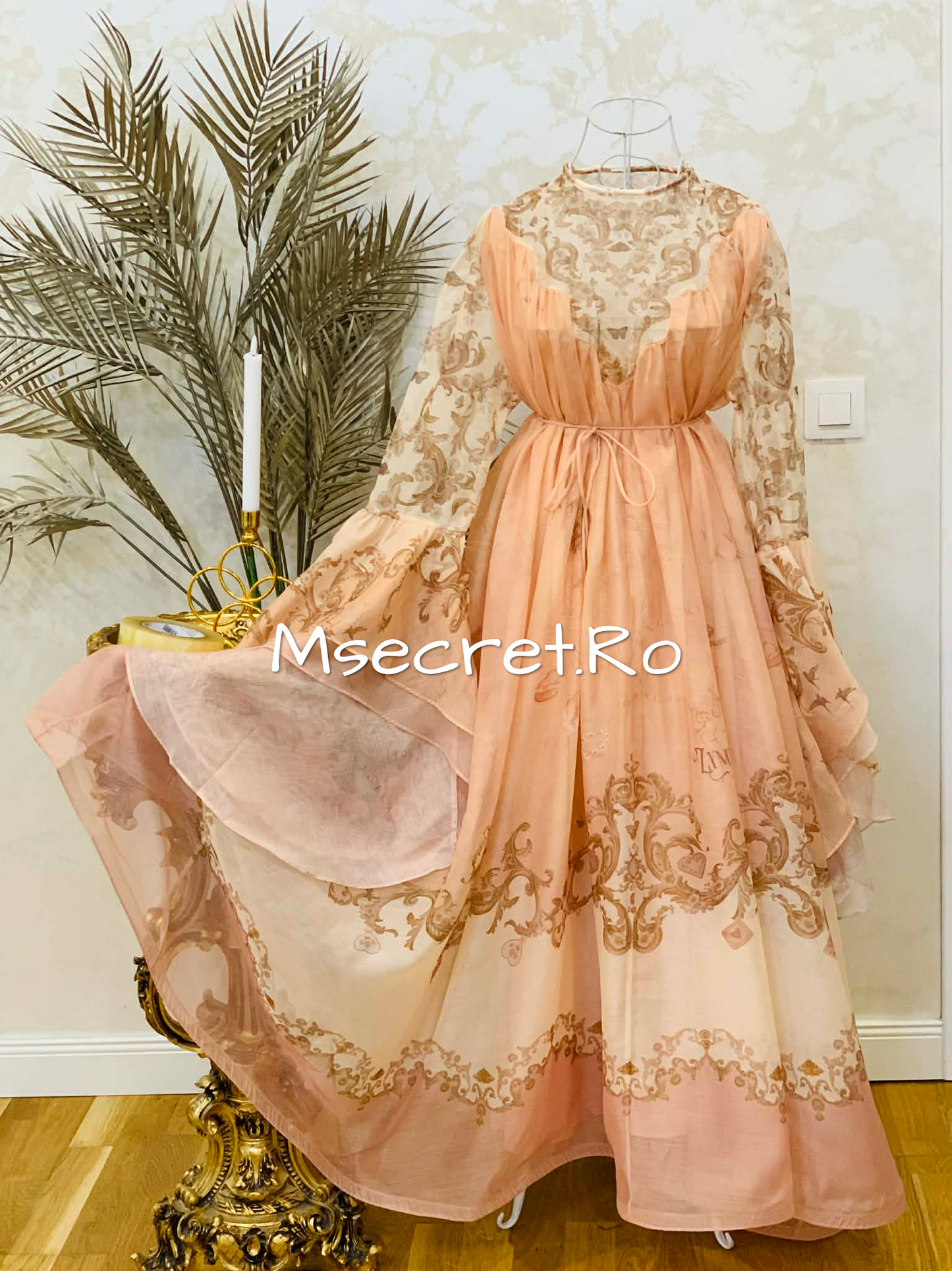 Long linen dress with baroque print