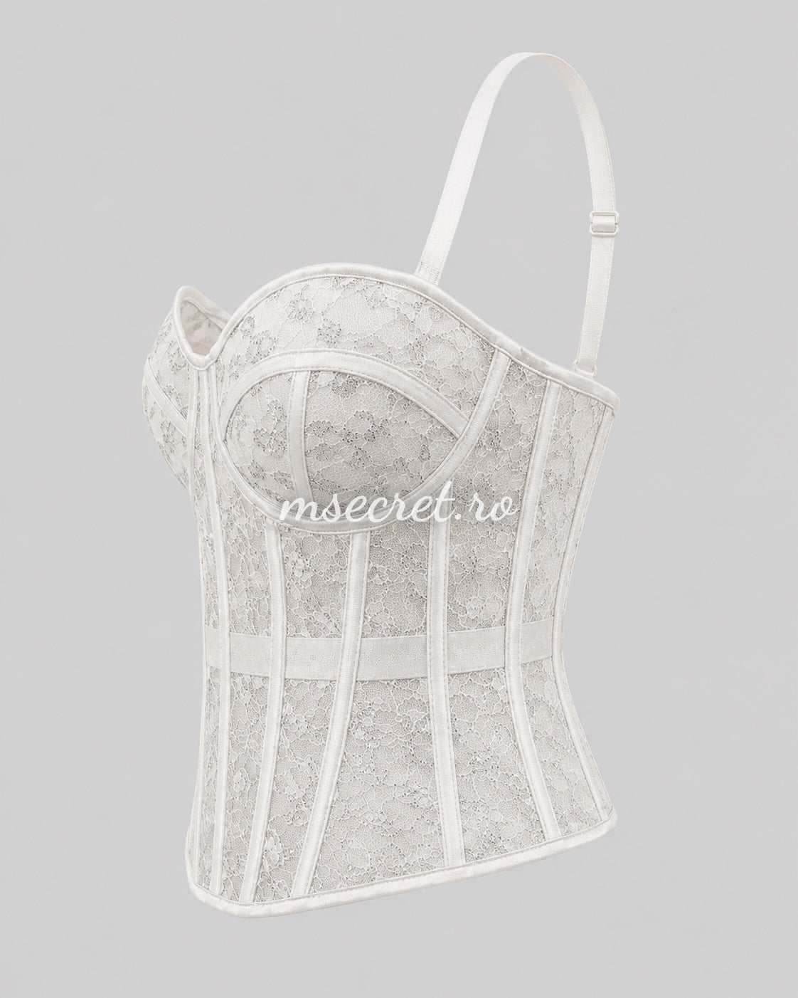 Top corset alb cu bretele si sclipici argintiu