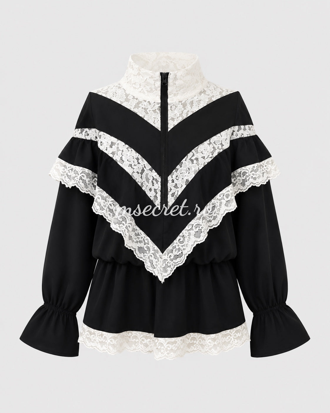 Rochie scurta neagra cu dantela si volane feminine