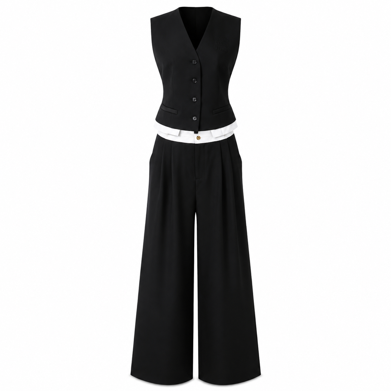 Compleu negru cu vesta si pantaloni
