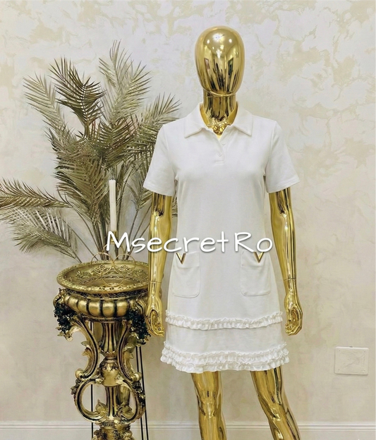 Rochie alba din bumbac cu detalii aurii