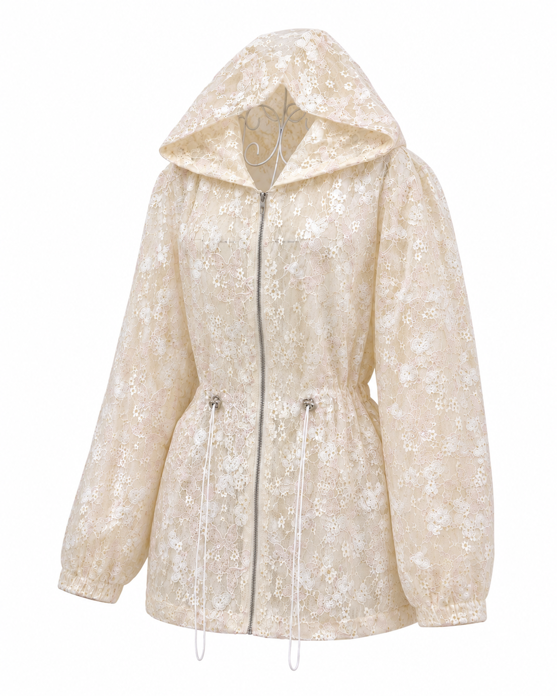 Cream jacket with butterfly sequins and hood