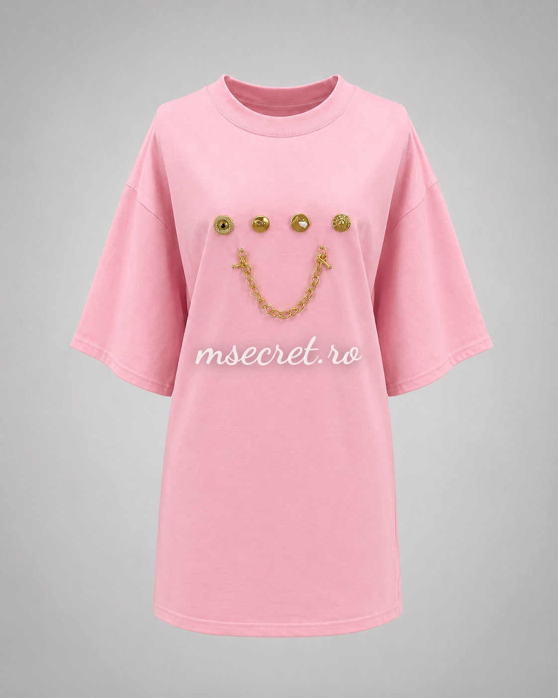 Tricou roz din bumbac cu detalii aurii