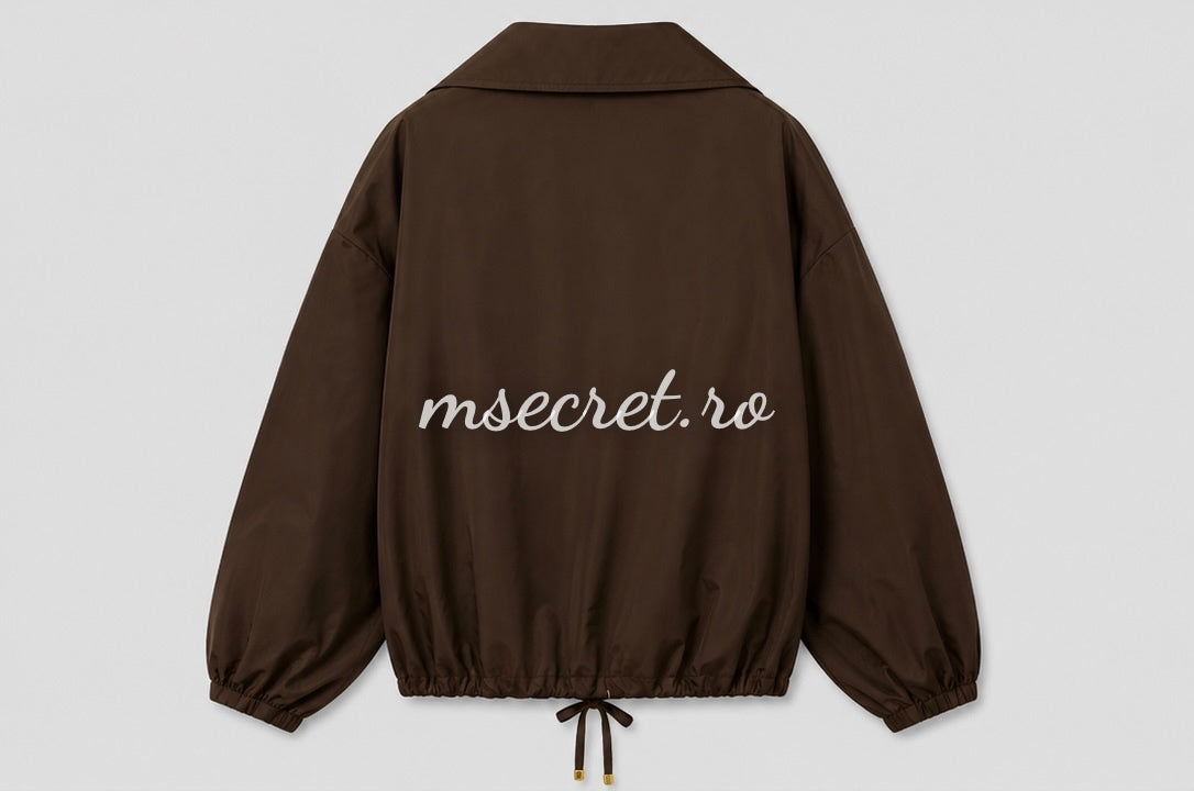 Jacheta maro din bumbac cu fermoar auriu și mâneci oversized