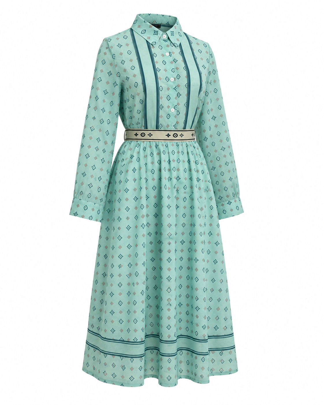 Compleu elegant verde mentă cu imprimeu