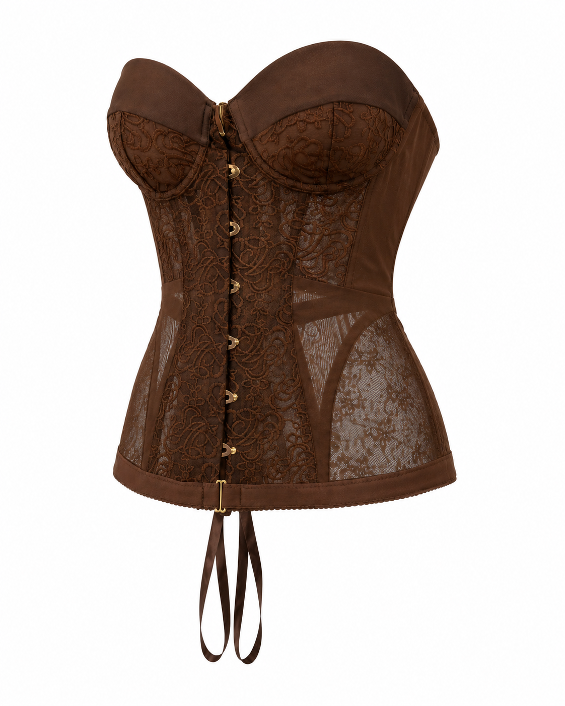 Corset maro din dantela cu cupe