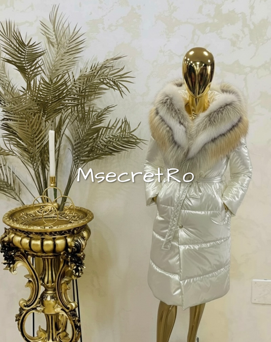 White waterproof jacket with natural fur
