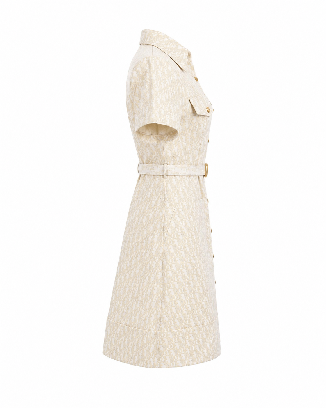 Rochie tip camasa ivory cu imprimeu monogram si detalii aurii