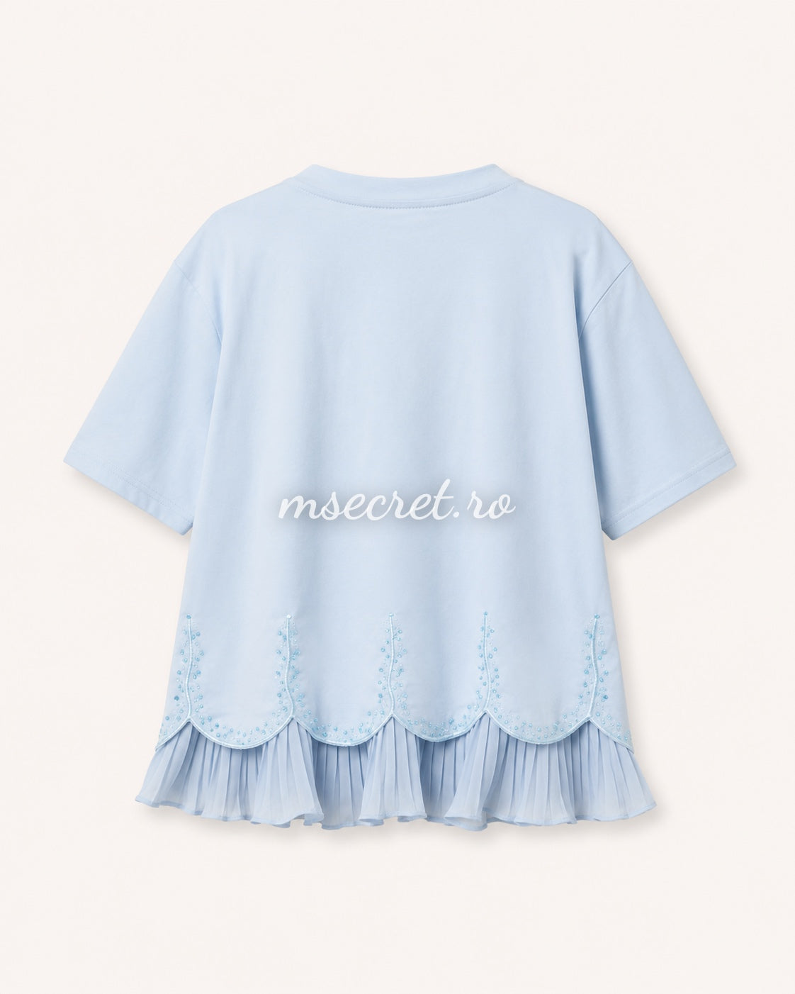 Blue cotton t-shirt with pleated ruffle