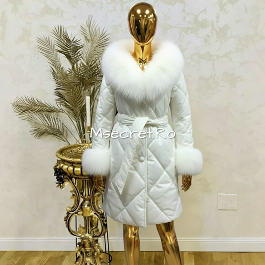 White waterproof jacket with natural fur