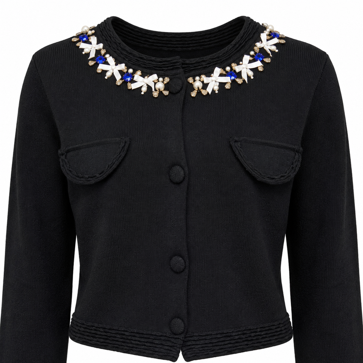 Compleu tricot negru cu aplicații bijuterie cu rochie si sacou
