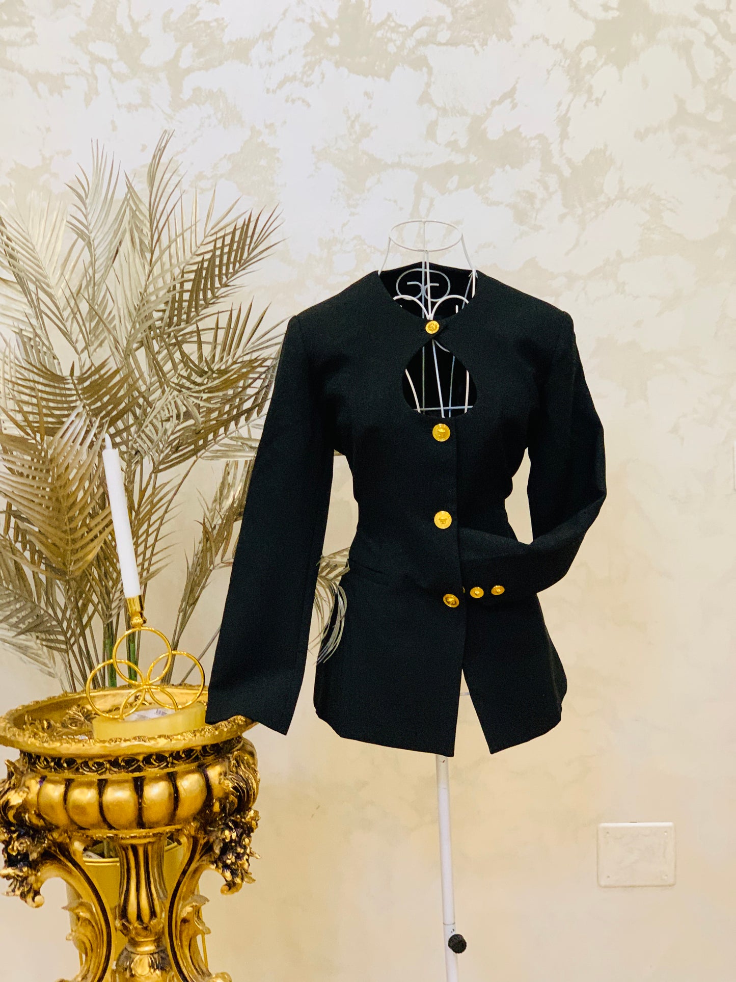 Elegant black blazer with gold details