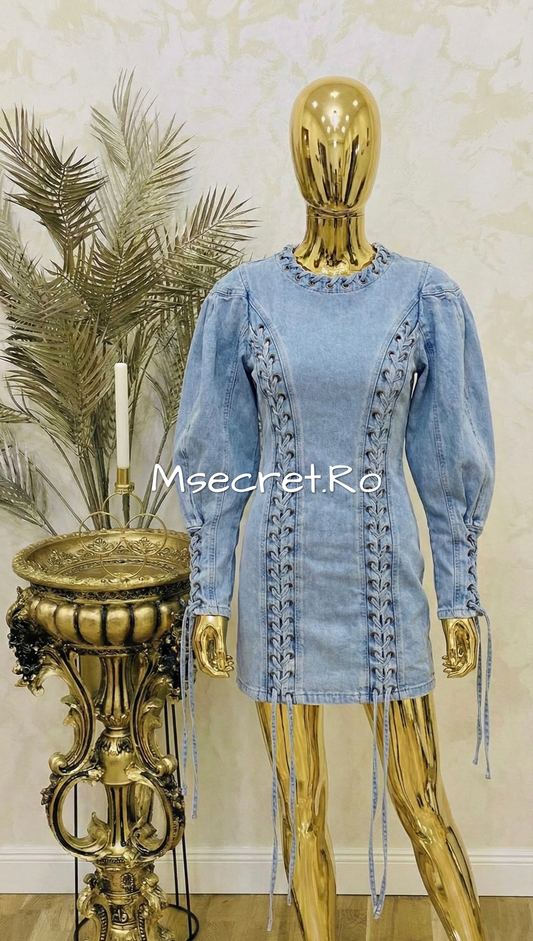 Rochie din denim cu snur