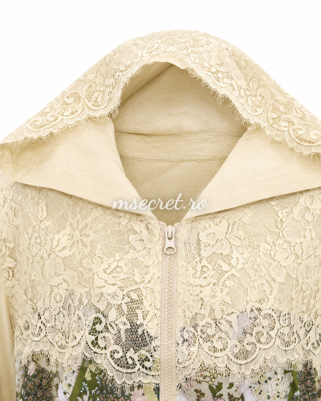 Beige lace jacket with hood