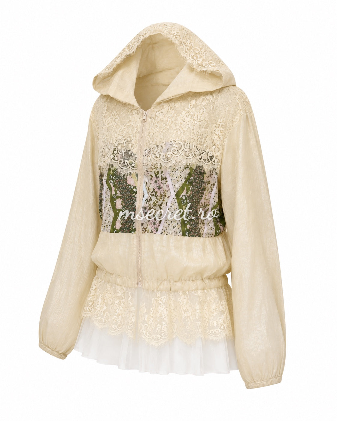 Beige lace jacket with hood