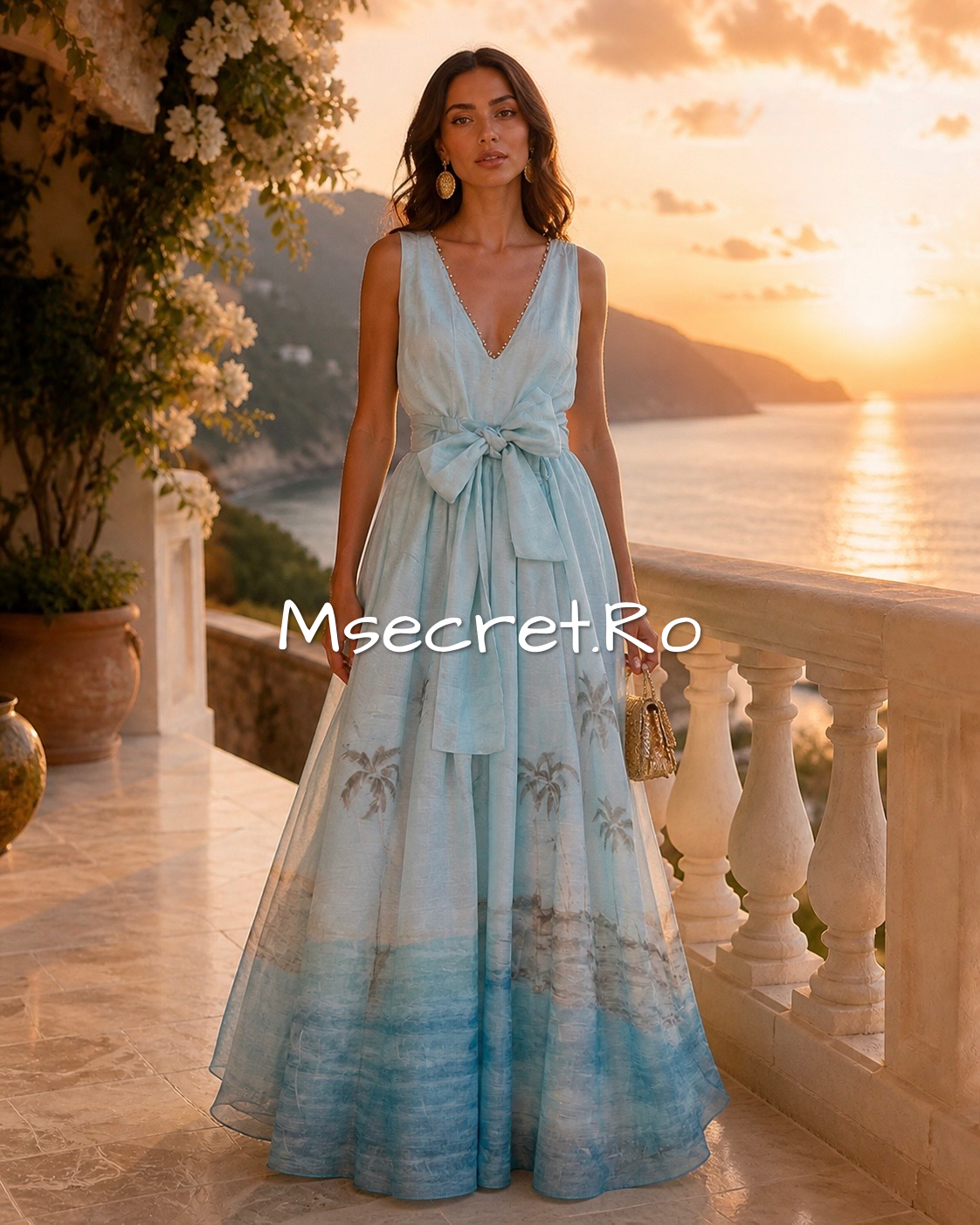 Long blue linen dress Mareia
