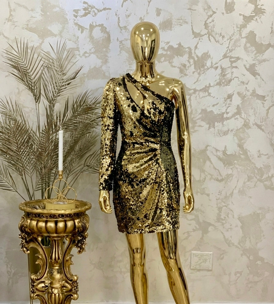 Black and gold sequined dress