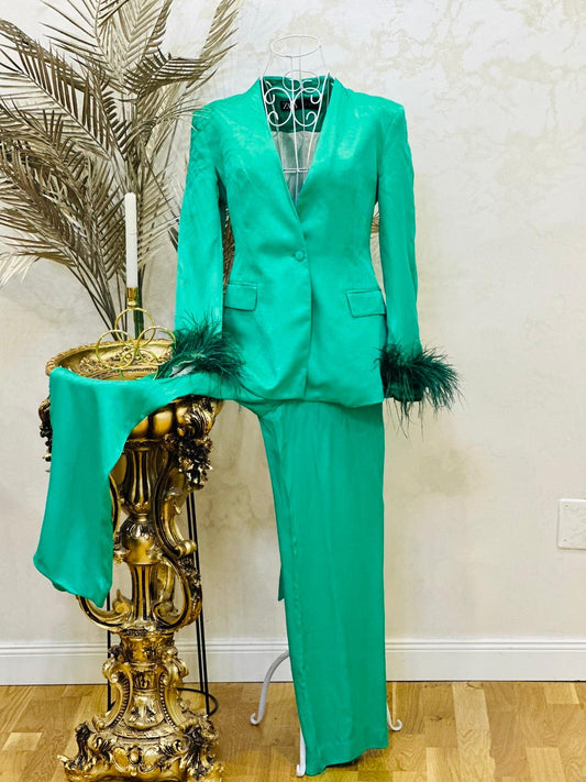 Compleu verde cu sacou si pantaloni lungi