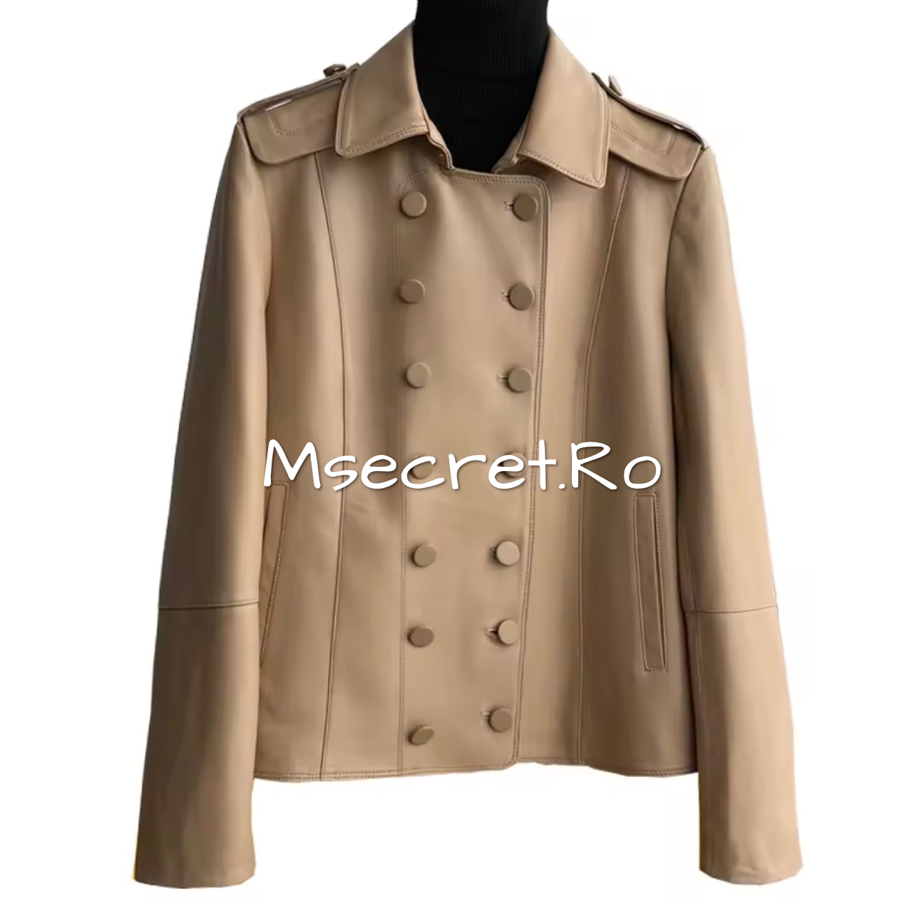 Geaca din piele naturala bej