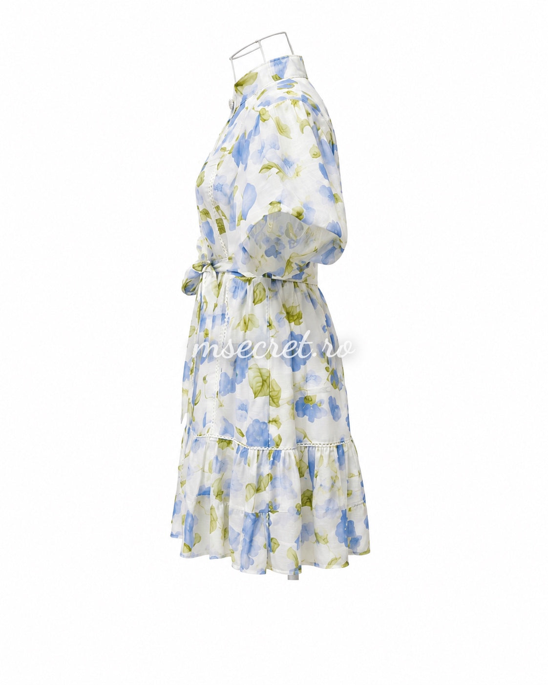 Rochie blue din in cu maneci scurte