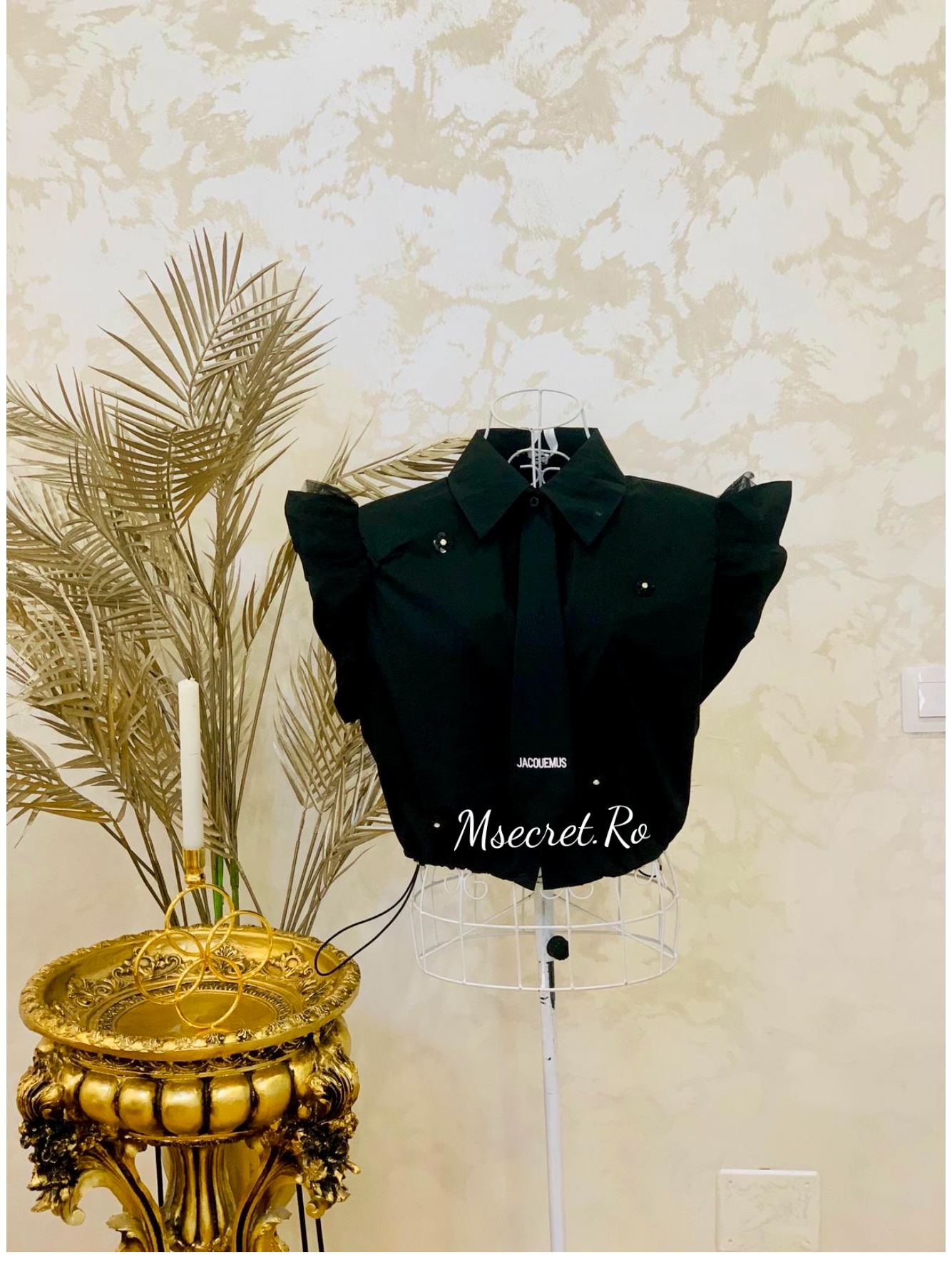 Camasa neagra din bumbac cu curea