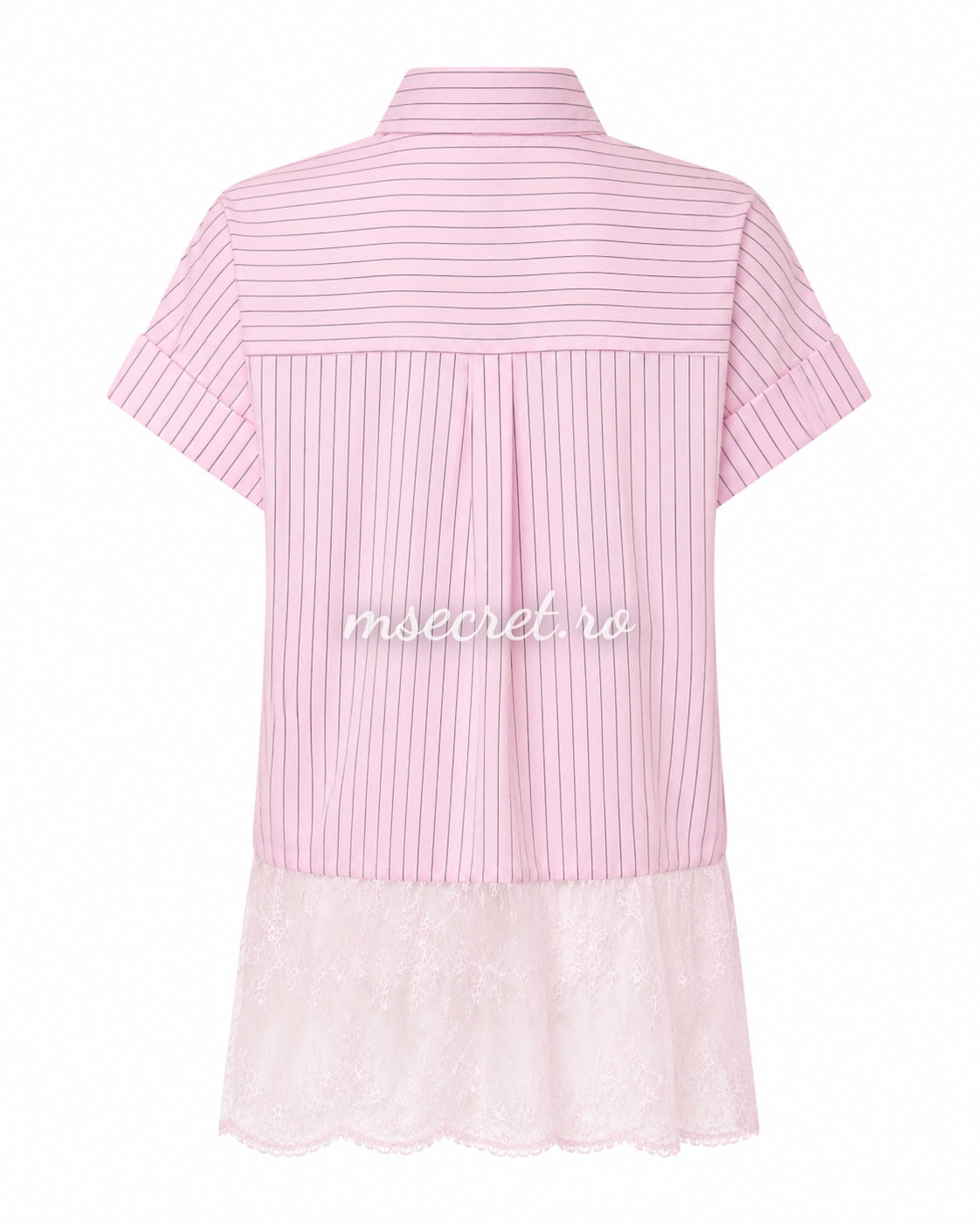 Pink striped shirt with bow and lace inserts