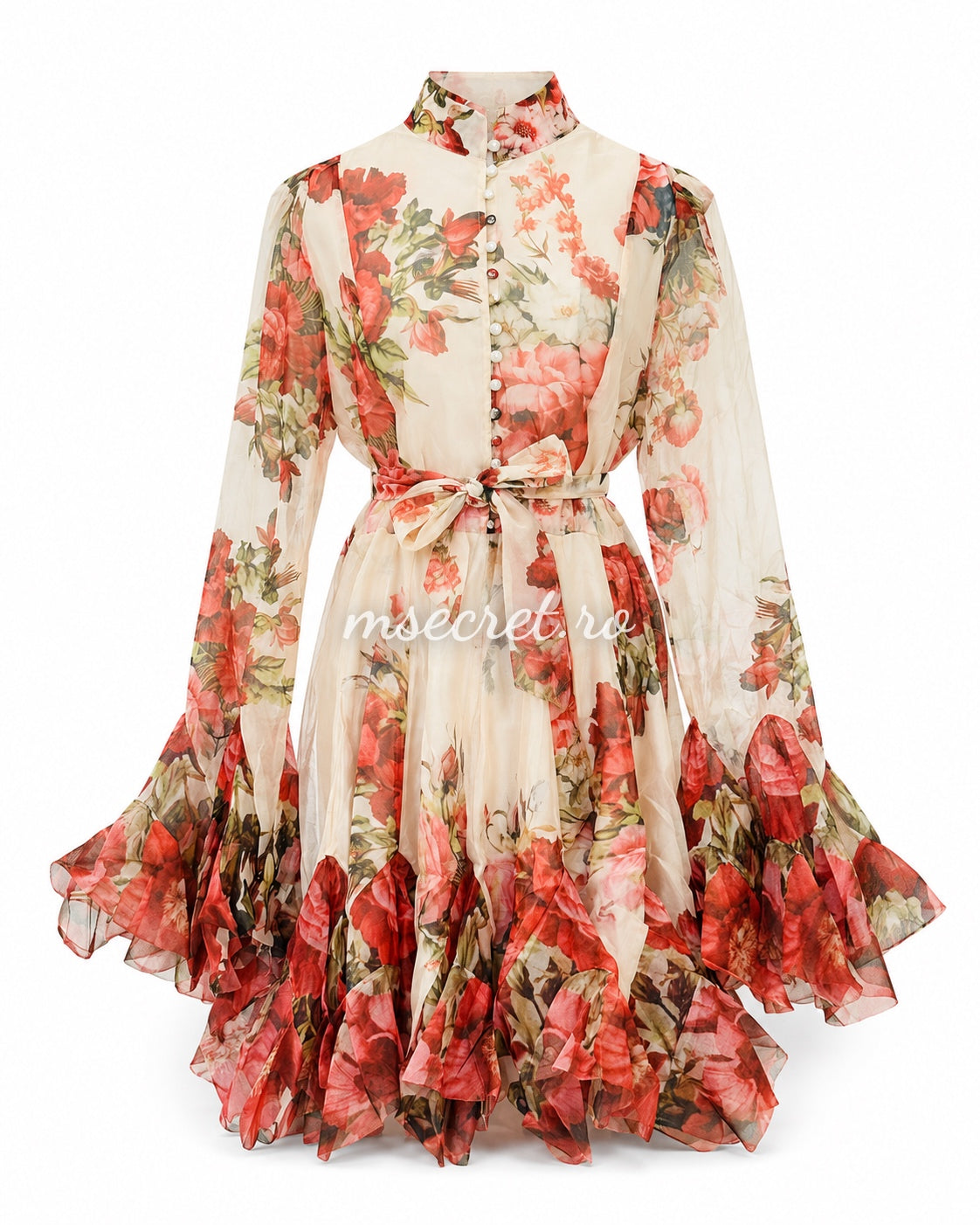 Rochie vaporoasa cu imprimeu floral Rosa