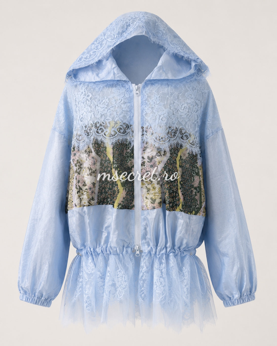Blue lace hooded jacket