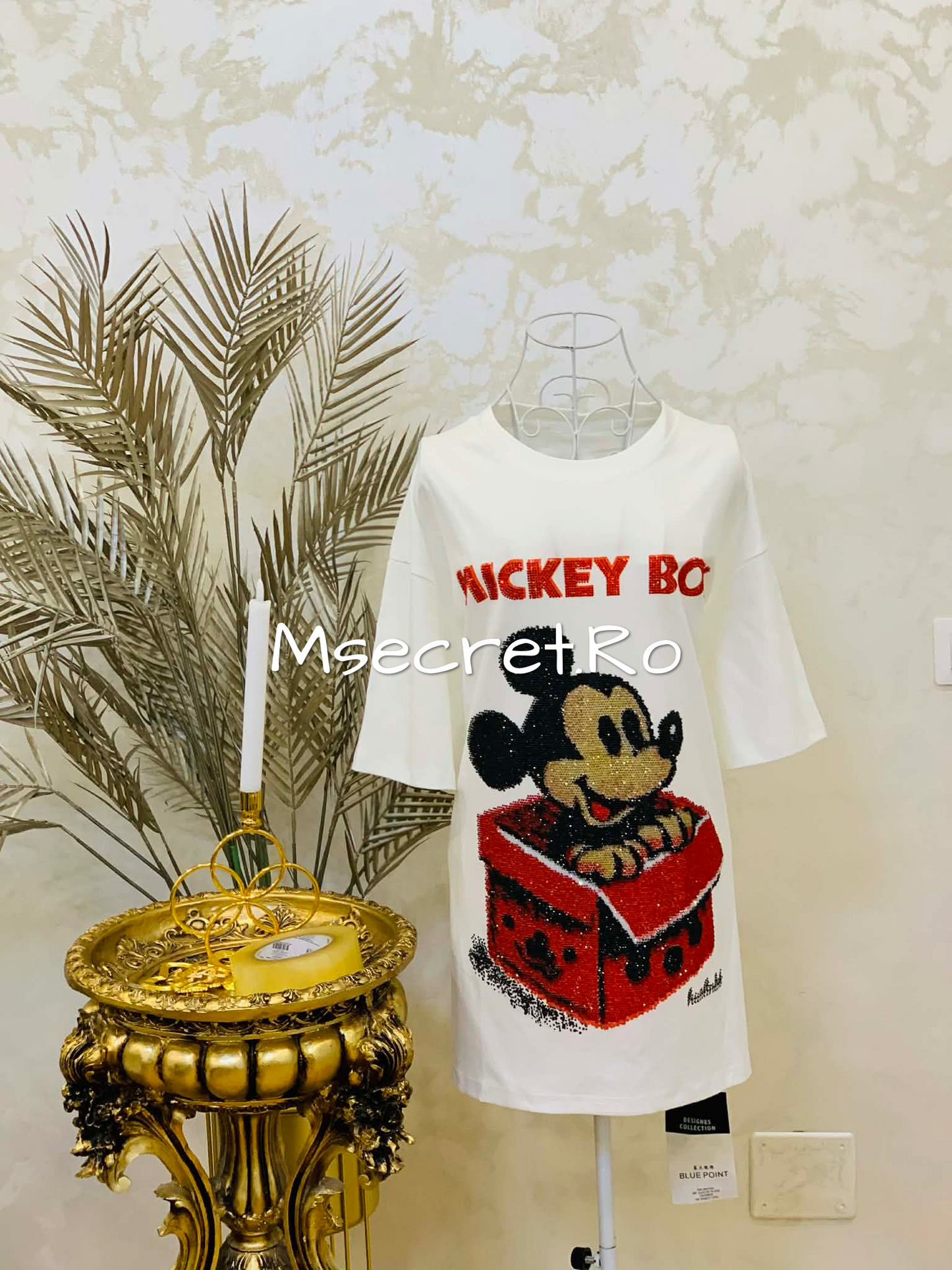 Tricou alb din bumbac cu pietre