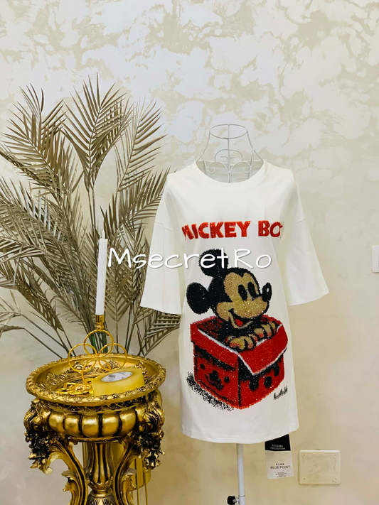 Tricou alb din bumbac cu pietre