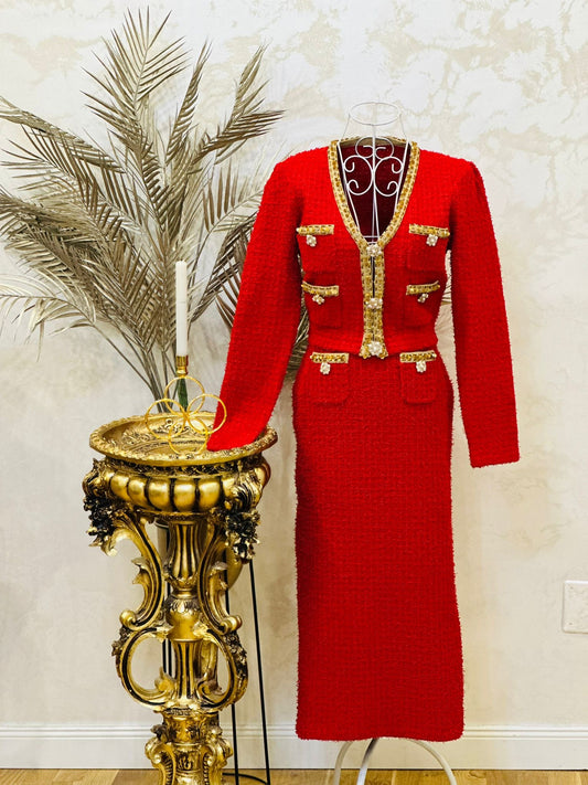 Set roșu cu detalii aurii Red Royal Tweed