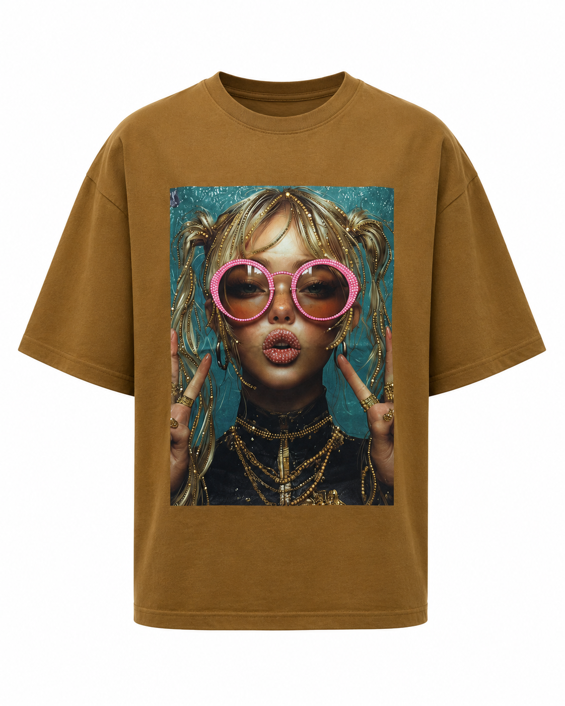 Tricou maro din bumbac cu imprimeu fashion