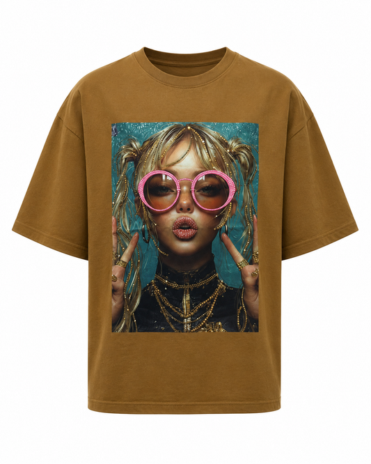 Tricou maro din bumbac cu imprimeu fashion