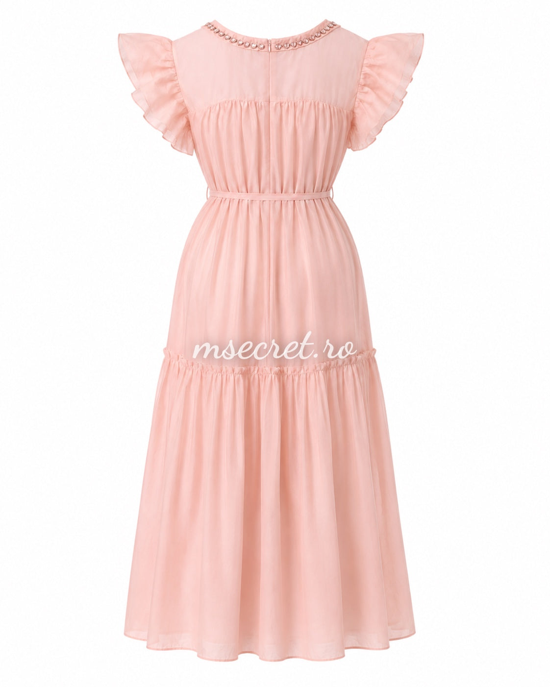 Rochie roz vaporoasa cu volane