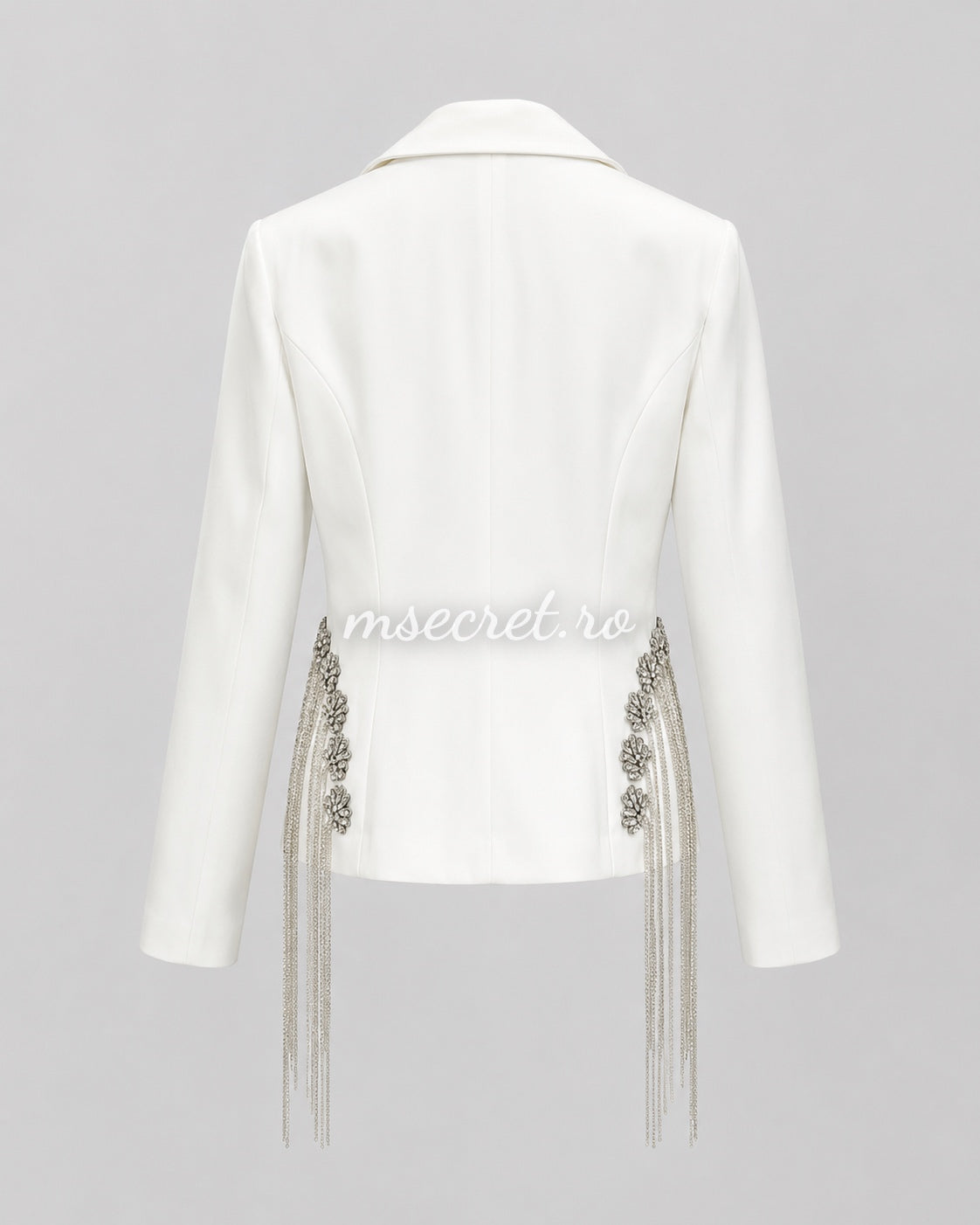 Elegant white suit with a blazer and flared trousers