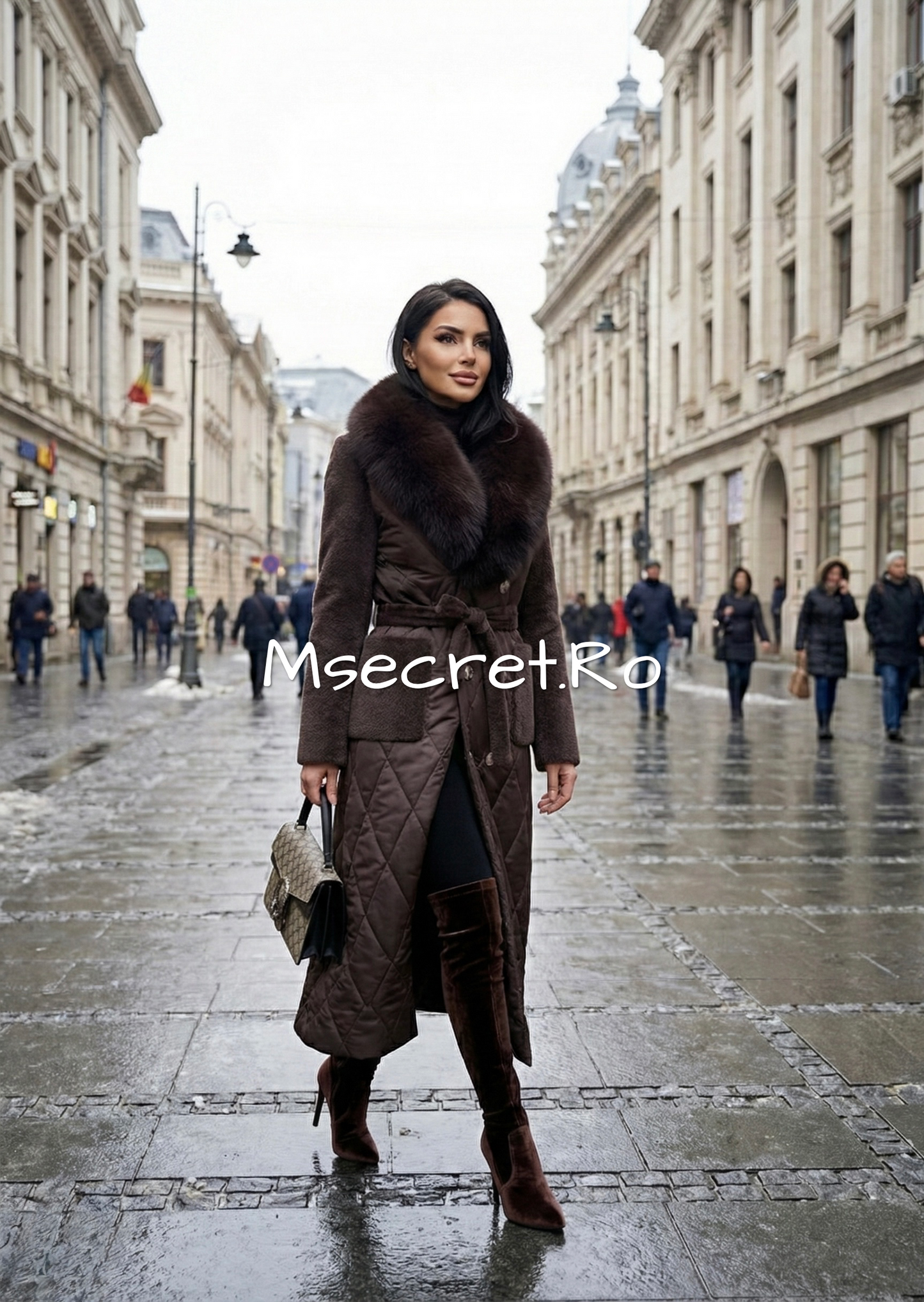 Jacket with fox fur, alcantara, and quilted inserts