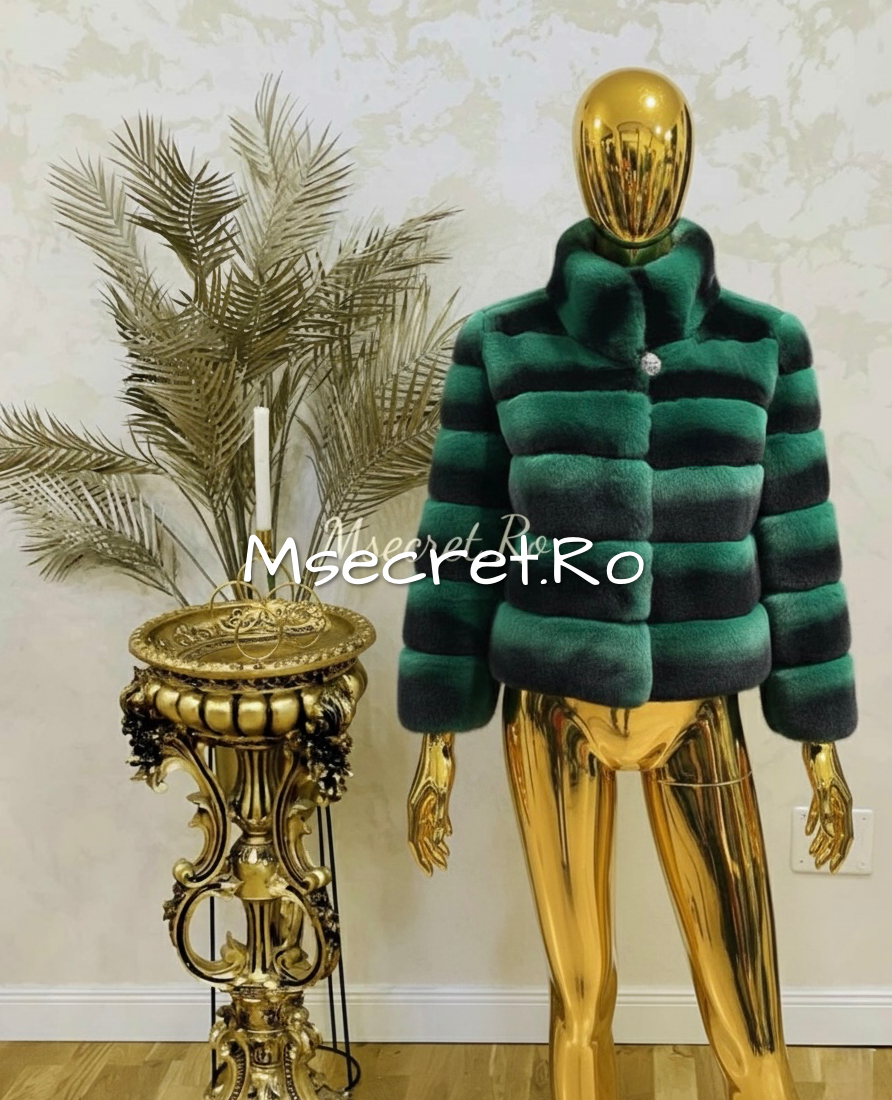 Green natural chinchilla fur coat