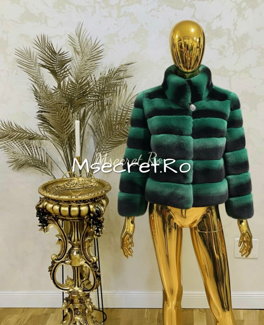 Green natural chinchilla fur coat