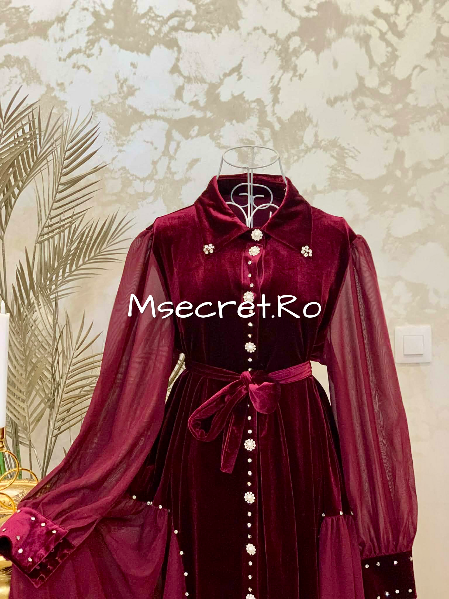 Rochie burgundy din catifea midi
