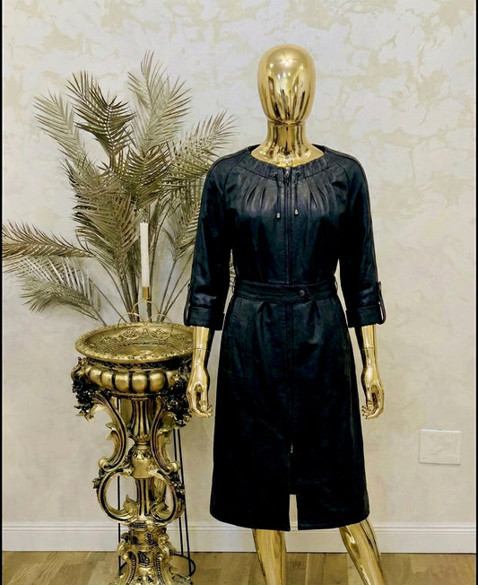 Geaca neagra din piele naturala lunga