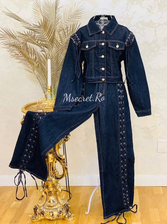 Compleu denim cu geaca si pantaloni